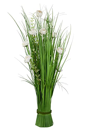 GILDE Deko Pflanze Pflanzenbündel - Gras mitweißen Blüten - Tischdeko Hochzeit - Kunstblumen - Höhe 70 cm von GILDE