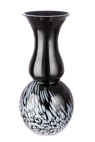 GILDE Deko Pokal Vase schwarz weiß - Moderne Dekovase Dekoobjekt Glasvase Blumenvase handgefertigt aus Farbglas - Höhe 36,5 cm von GILDE