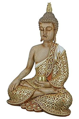 GILDE Deko Skulptur Buddha Figur sitzend - Meditation - Dekoration Wohnzimmer - Geschenk Geburtstagsgeschenk - braun/goldfarben - Höhe 35 cm von GILDE