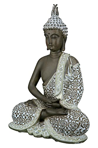 GILDE Deko Skulptur Buddha Figur sitzend - Meditation - braun/weiß - Höhe 29 cm von GILDE