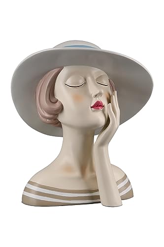 GILDE Deko Skulptur Figur Lady - mit Hut rote Lippen - Dekoration Badezimmer Wohnzimmr - Höhe 18 cm - weiß Creme von GILDE