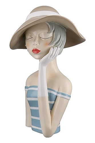 GILDE Deko Skulptur Figur Lady - mit Hut rote Lippen - Dekoration Badezimmer Wohnzimmr - Höhe 32 cm - blau weiß Creme von GILDE