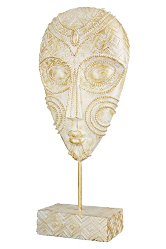 GILDE Deko Skulptur Kopf Maske - zum Stellen - Farbe/weiß/Gold, mit Verzierungen - Höhe 37 cm von GILDE