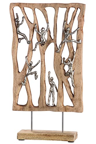 GILDE - Deko Skulptur XL Climbing Wall - großes Dekoobjekt aus Holz mit Figuren aus Aluminium - Höhe 54 cm Farbe: Natur Silber von GILDE