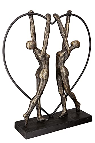 GILDE Deko Skulptur aus Poly - Deko Objekt 2 Frauen im Herz - mit Spruchanhänger Band Glück Liebe - Farbe: Bronze Höhe 31 cm von GILDE