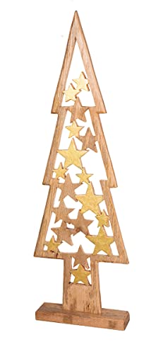 GILDE Deko Tannen Baum Stern - XL Weihnachtsdekoration aus Holz mit Sternen - Farbe: braun Gold - Accessoire Winter und Advent - Höhe 87 cm von GILDE