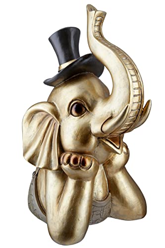 GILDE Deko Figur Skulptur Elefant mit Zylinder - Tierfigur aus Kunstharz - Dekoration Wohnzimmer - Farbe: Gold - Höhe 29 cm von GILDE