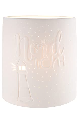 GILDE Deko Tischlampe Leuchte Nordlicht - maritim mit Leuchtturm -Porzellan, weiss E14 Fassung, max. 40 Watt - Höhe 20, 5 cm, 32315, Weiß von GILDE