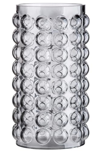 GILDE Deko Vase Glasvase - Blumenvase Windlicht aus Glas - mit runden Noppen - Moderne Dekoration Geschenk Geburtstagsgeschenk - Farbe: grau Höhe 28 cm von GILDE