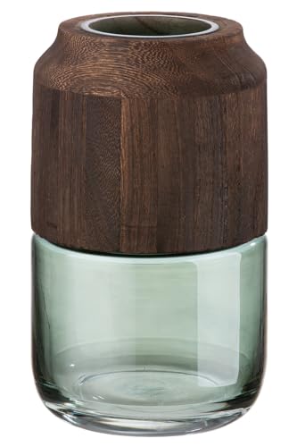GILDE Deko Vase Glasvase - aus Glas und Holz - Deko Herbst Wohnzimmer Geschenk für Frauen - Farben: braun grün - Höhe 23,5 cm von GILDE