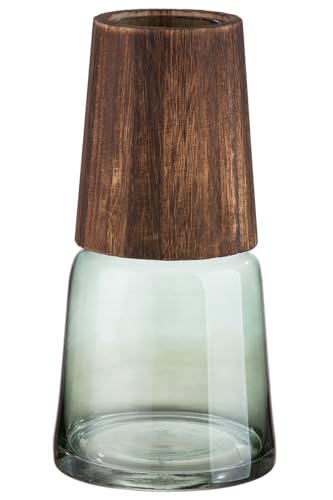 GILDE Deko Vase Glasvase - aus Glas und Holz - Deko Herbst Wohnzimmer Geschenk für Frauen - Farben: braun grün - Höhe 28,5 cm von GILDE