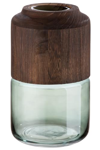 GILDE Deko Vase Glasvase - aus Glas und Holz - Deko Herbst Wohnzimmer Geschenk für Frauen - Farben: braun grün - Höhe 28 cm von GILDE