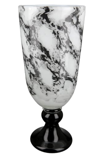 GILDE Deko Vase Pokal auf Fuß - Glasvase Marmoroptik - Elegante Dekoration Wohnzimmer - Geschenk Geburtstagsgeschenk - Farben: Schwarz Weiß Höhe 31 cm von GILDE