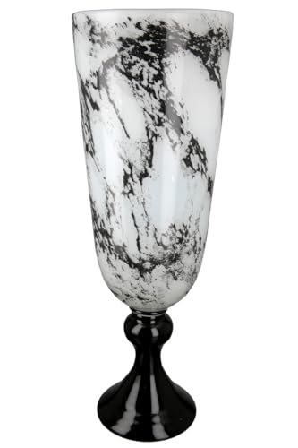 GILDE Deko Vase Pokal auf Fuß - Glasvase Marmoroptik - Elegante Dekoration Wohnzimmer - Geschenk Geburtstagsgeschenk - Farben: Schwarz Weiß Höhe 42 cm von GILDE