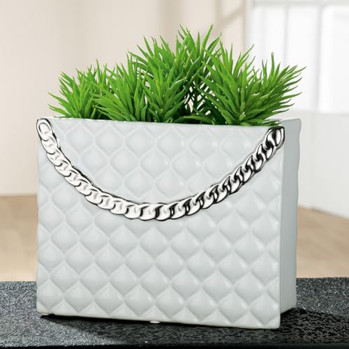 GILDE Deko Vase Weiss - Dekovase Tasche Keramik, weiß - Dekoration Geschenk Geburtstagsgeschenk - Höhe 20 cm von GILDE