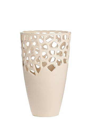 GILDE Deko Vase aus Keramik - mit Lochmuster - Geschenk Weihnachten Geburtstag Hochzeit - Farbe: Creme Höhe 38 cm von GILDE