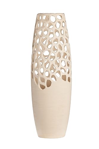 GILDE Deko Vase aus Keramik - mit Lochmuster - Geschenk Weihnachten Geburtstag Hochzeit - Farbe: Creme Höhe 60,5 cm von GILDE