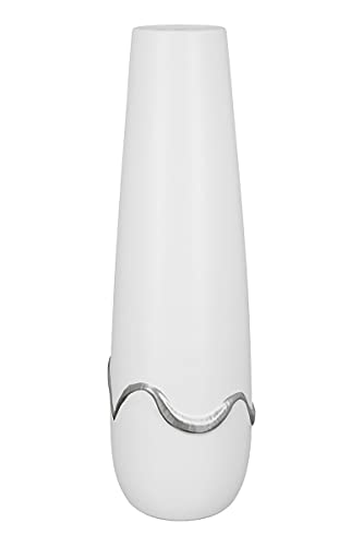 GILDE Deko Vase für Pampasgras - Kegelvase aus Keramik - Deko Wohnzimmer Geschenk für Frauen Geburtstag Muttertag - Farbe Silber weiß matt Höhe 39 cm von GILDE