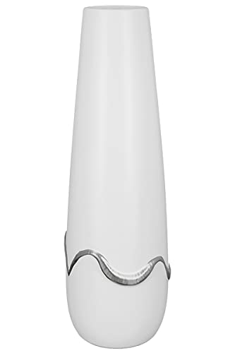 GILDE Deko Vase für Pampasgras - Keramikvase Kegelvase - Deko Wohnzimmer Geschenk für Frauen Geburtstag Muttertag - Farbe: Silber weiß mattHöhe 49 cm von GILDE