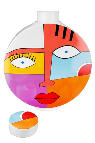 GILDE Deko Vase mit Gesicht Motiv - Deckelvase Gesichtsvase aus Keramik - Dekoration Wohnzimmer Geschenk Geburtstagsgeschenk - Mehrfarbig Höhe 29,5 cm von GILDE