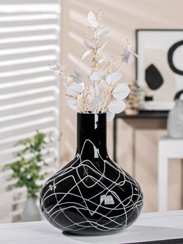 GILDE Deko Vase schwarz weiß - Moderne Dekovase Dekoobjekt Glasvase Blumenvase handgefertigt aus Farbglas - Höhe 28 cm von GILDE