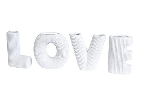 GILDE Deko Vasen Set Love - 4 teiliges Vasenset aus Keramik - Schriftzug Love - Geschenke für Frauen Weihnachten Hochzeit Geburtstag - Farbe: Creme - Höhe 15 cm von GILDE