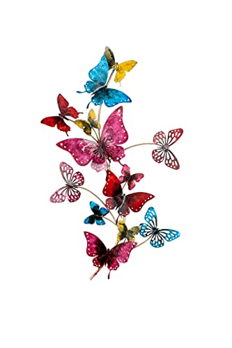 GILDE Deko Wandrelief Schmetterlinge - Frühlings Dekoration aus Metall - bunt - 66 x 40 cm von GILDE