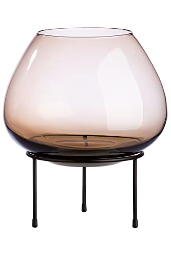 GILDE Deko Windlicht XL - großes braunes Glaswindlicht mit schwarzem Metallständer - Höhe 37,5 cm von GILDE