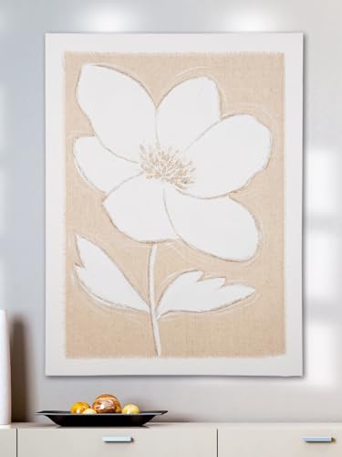 GILDE Deko großes Bild XL Wandbild Wohnzimmer groß Leinwandbild - Wanddekoration rechteckiges Blumen Bild auf Lein Wand - creme weiß 60 x 80 cm von GILDE