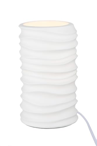 GILDE Deko kleine Tischlampe - Lampe aus Porzellan - mit Wellen Design - Dekoration Wohnzimmer Fensterbank - weiß Höhe 20,5 cm von GILDE