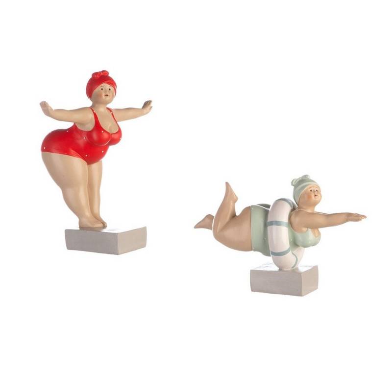 GILDE Dekofigur 2er Set Figur Tante Elli in Rot & Mint mit Rettungsring Badedamen (2 St) von GILDE
