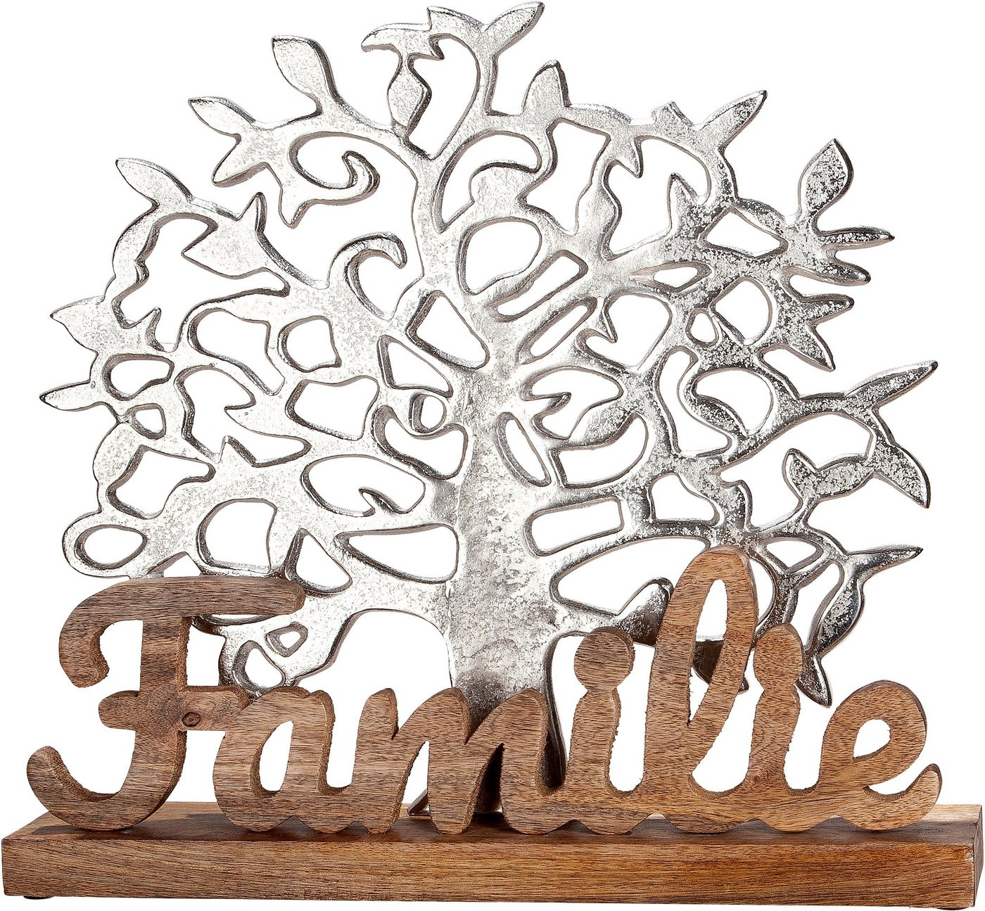 GILDE Dekofigur Lebensbaum Familie, natur/silber (1 St), Dekoobjekt, Höhe 51 cm, mit Schriftzug, aus Metall & Holz, Wohnzimmer von GILDE