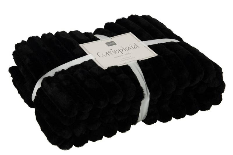 GILDE Dekoobjekt 2er-Set Decke 'Plaid Cord' Polyester in schwarz von GILDE