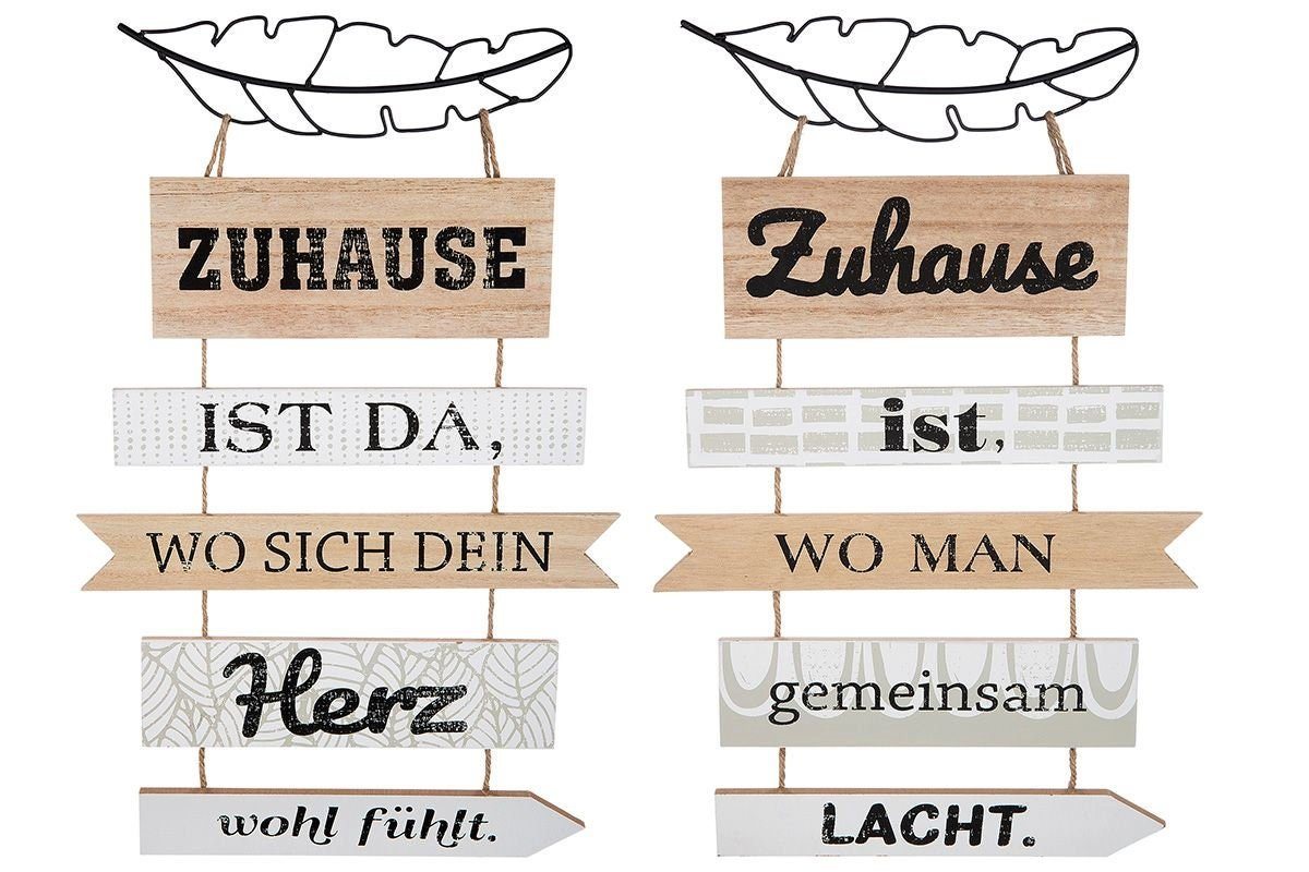 GILDE Dekoobjekt 2er Set Deko MDF Holz Hänger Weisheit Zuhause ist ..."beige/weiß/natu" von GILDE