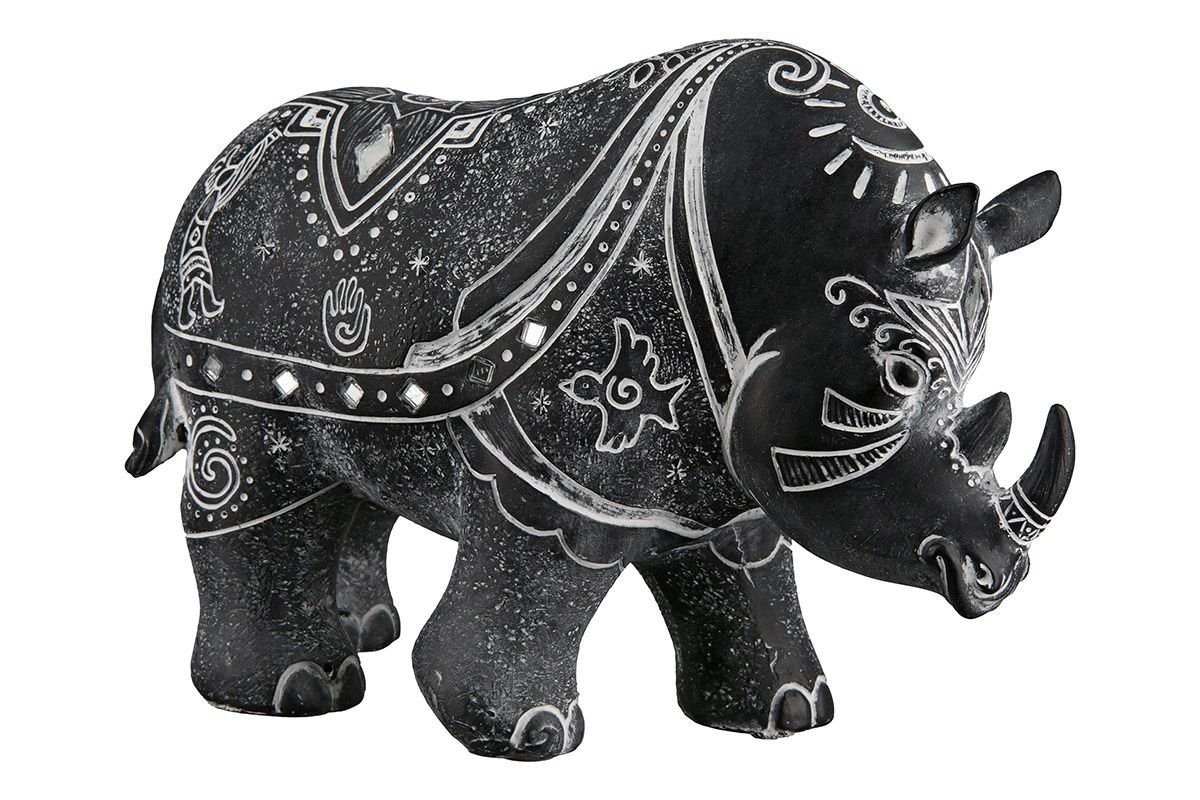 GILDE Dekoobjekt 2er Set Poly Nashorn Simbo schwarz/grau mit weißen Symbolen und Spiege von GILDE