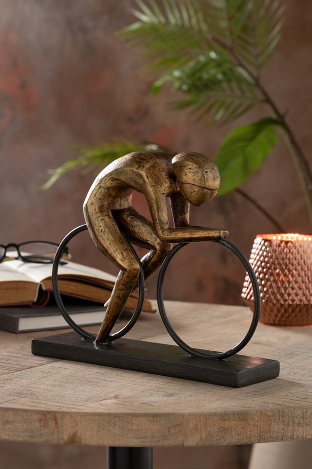 MF Dekoobjekt Radfahrer Skulpturen auf Basis, Polyresin, Gold von MF