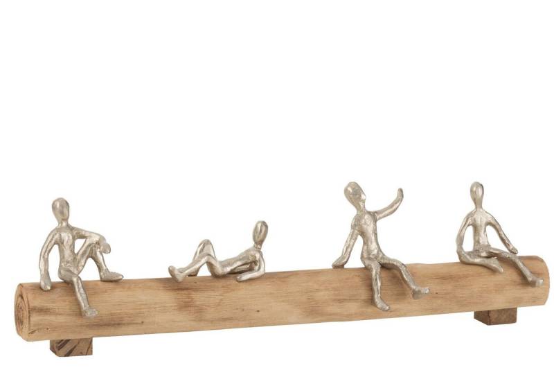 J-line Dekoobjekt Sitzende Holz Aluminium Figuren TEAM in Natur und Silber Moder von J-line