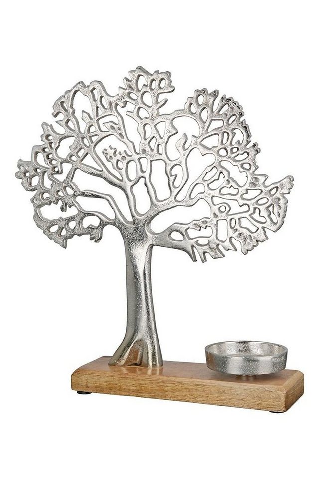 GILDE Dekoobjekt 2er Set Teelichtleuchter 'Baum' – Silberfarbenes Aluminium mit Mangoho von GILDE
