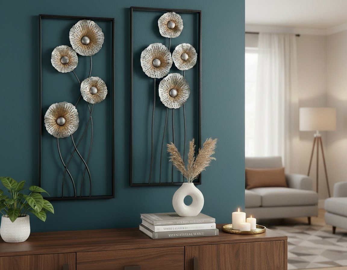 GILDE Dekoobjekt MOXXO 3D Metallbild Blumen Wandrelief 90x76 Wanddeko Gold Braun Silber (2 St) von GILDE