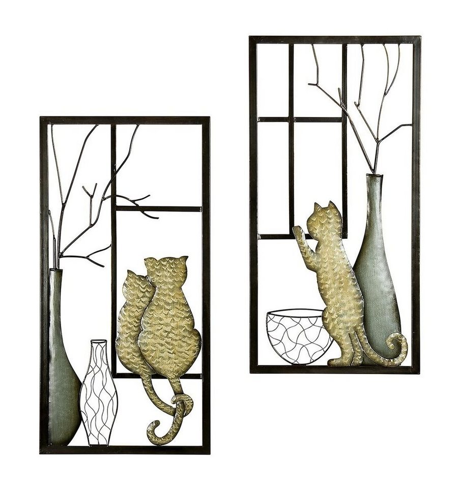 GILDE Dekoobjekt 2tlg. Wandbild-Set Katze Vase" - Handgefertigte Metall-Kunst von GILD" von GILDE