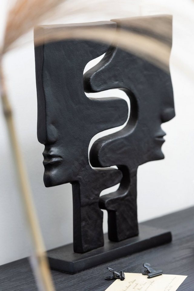 J-line Dekoobjekt Abstrakte Alu Figur mit Zwei Gesichtern auf Schwarzer Base von J-line