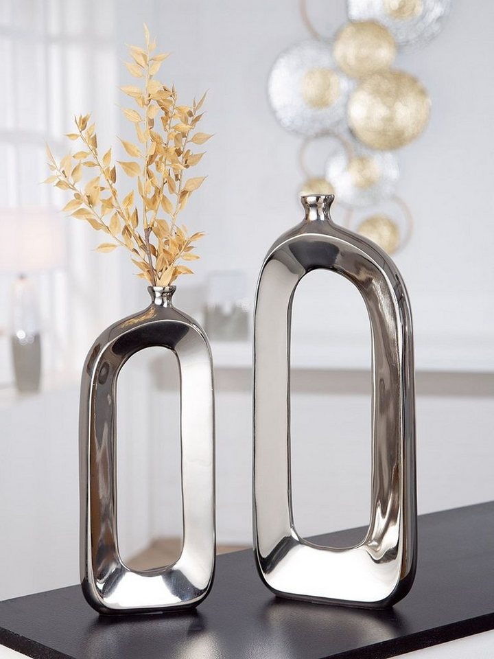 GILDE Dekoobjekt Aluminium Vase 'Open' - Silberfarbene Eleganz Stil Typ1 31cm von GILDE