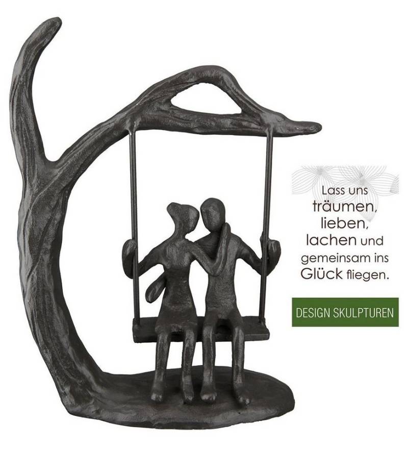 GILDE Dekoobjekt Eisen Design Skulptur LOVERS brüniert, Paar auf Schaukel am Baum mit S von GILDE