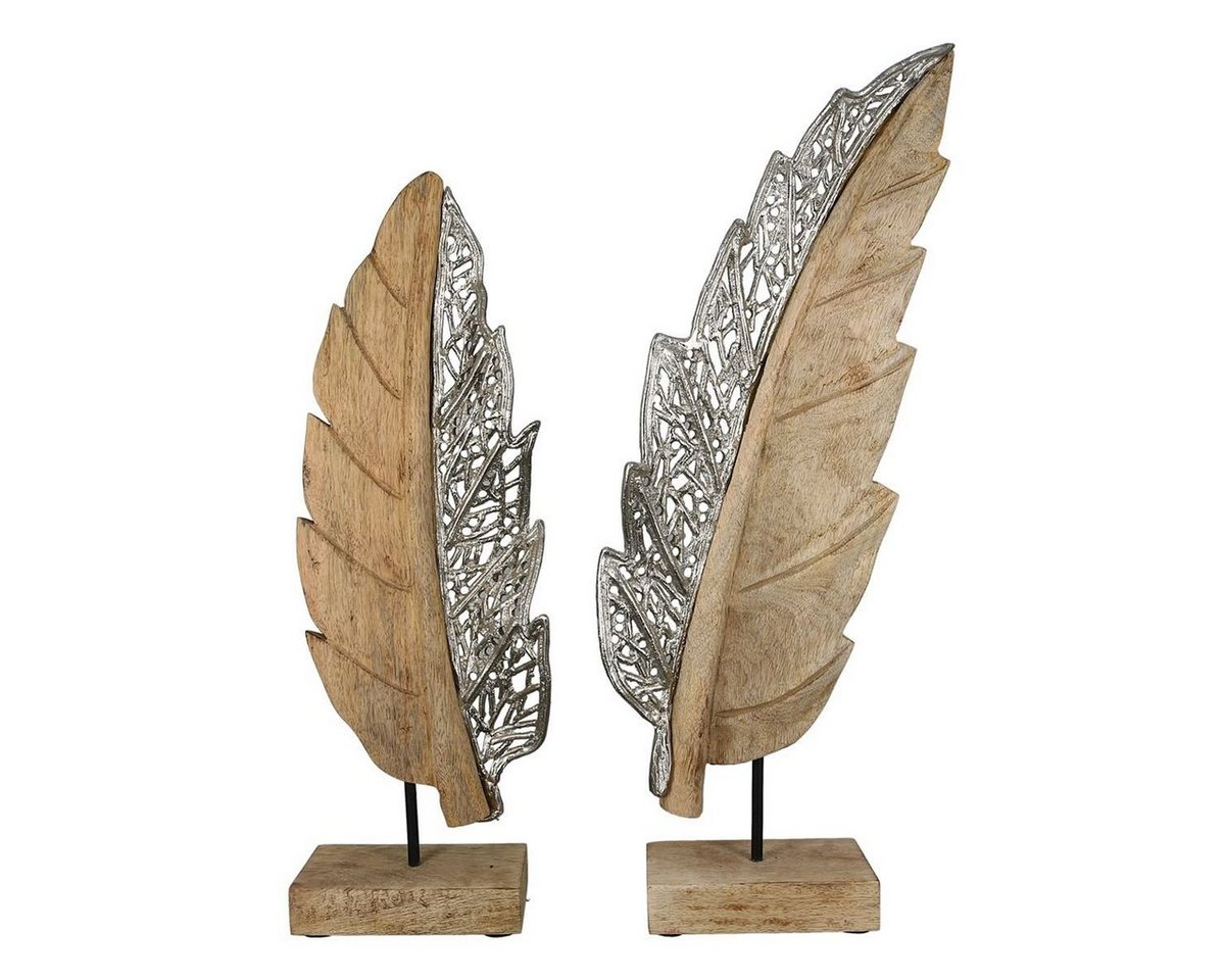 GILDE Dekoobjekt Elegante Qualitäts-Echtholz-Skulptur „Jali“ aus Mangoholz und Aluminiu von GILDE