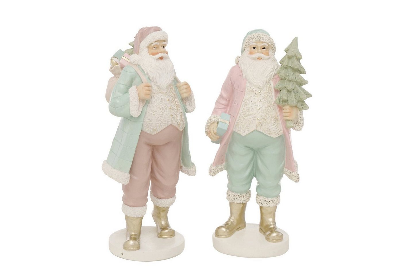 BOLTZE Dekoobjekt Festliches 2er Set Weihnachtsmann Figuren mit Tannenbaum und Geschenkr von BOLTZE