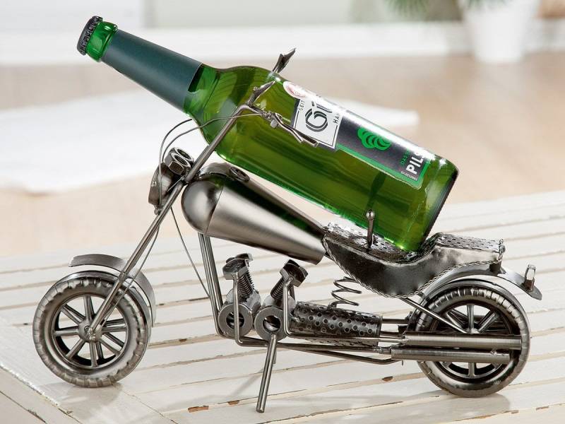 GILDE Dekoobjekt Flaschenhalter Motorrad Geschenkidee für Biker & Bierliebhaber von GILDE