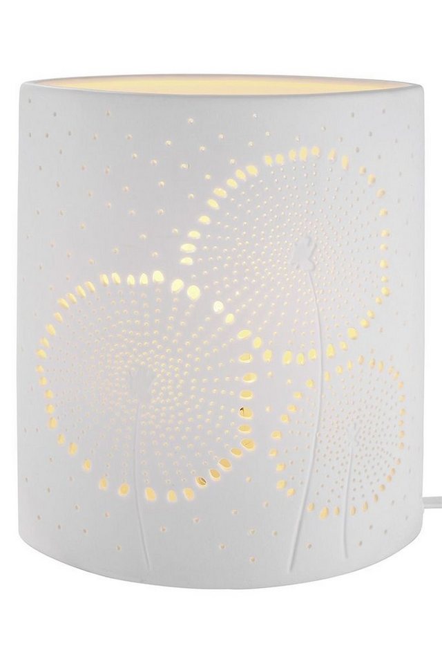 GILDE Dekoobjekt GILDE Lampe Tischlampe Dekolampe Ellipse aus Porzellan mit Pusteblume von GILDE