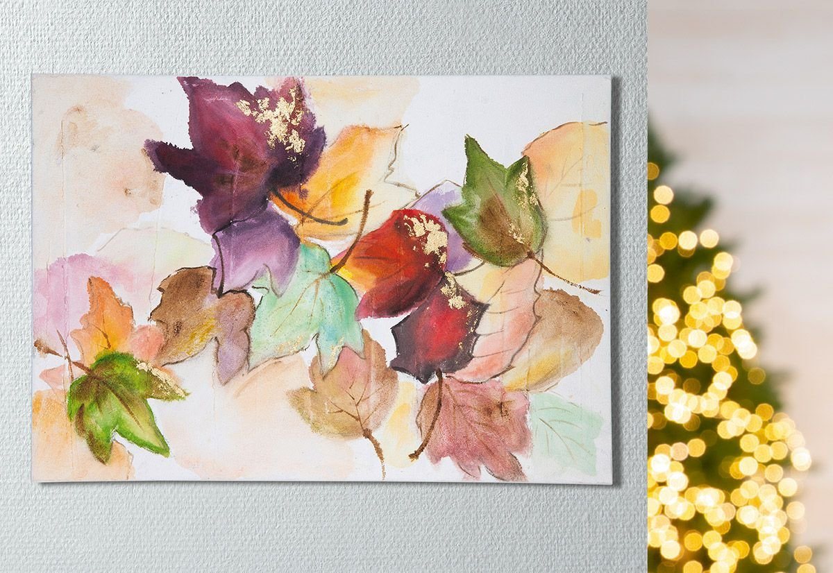 GILDE Dekoobjekt Handbemaltes 'Herbstlaub' Gemälde auf Strukturierte Leinwand - 70x100 von GILDE