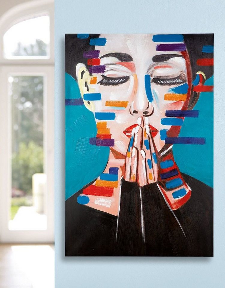 GILDE Dekoobjekt Holz/Leinen Bild Gemälde "Ms Mystery" - Farbenfrohes Wandkunstwerk auf von GILDE