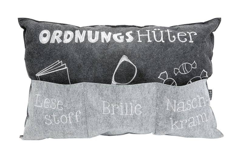 GILDE Dekoobjekt Kissen Ordnungshüter hellgrau/dunkelgrau mit Taschen, bestickt „Lesest von GILDE